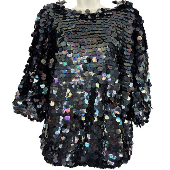 Liz Claiborne Vintage 80s Lambswool Angora Sweater Allover Sequin Dolman sz S - Picture 1 of 16